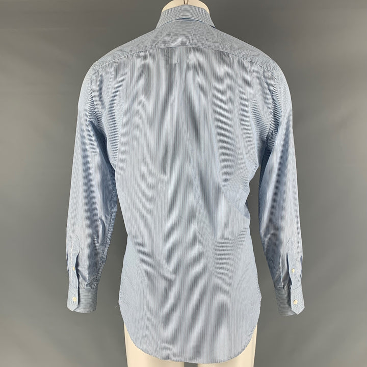 LANVIN Size M Blue White Stripe Cotton Button Up Long Sleeve Shirt