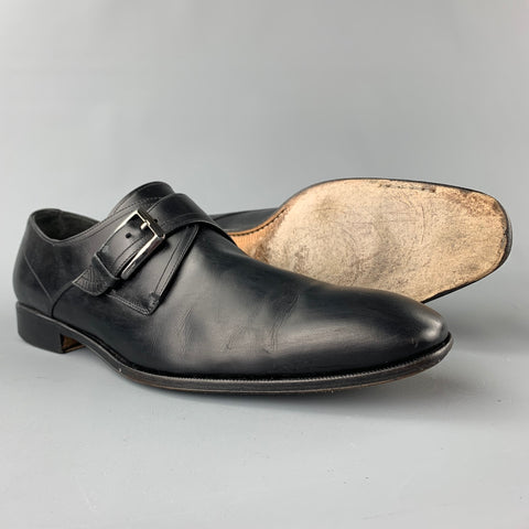 SALVATORE FERRAGAMO Size 11.5 Black Leather Monk Strap Loafers