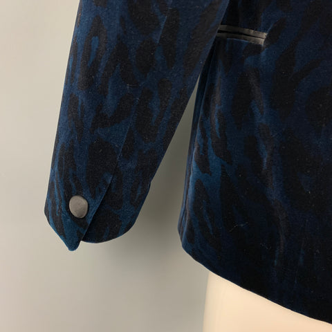 VERSACE COLLECTION Size 38 Navy & Black Animal Print Velvet Shaw Lapel Sport Coat