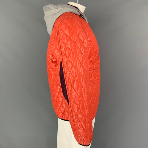 FOLK Chaqueta con capucha y cremallera de poliéster acolchada naranja y gris talla L