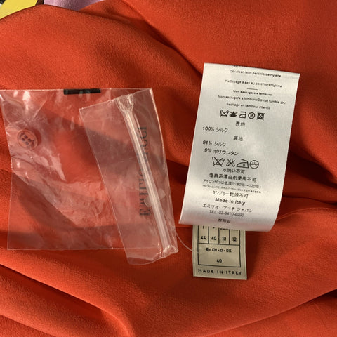 EMILIO PUCCI Size 10 Orange Multicolour Silk Abstract Below Knee Cocktail Dress