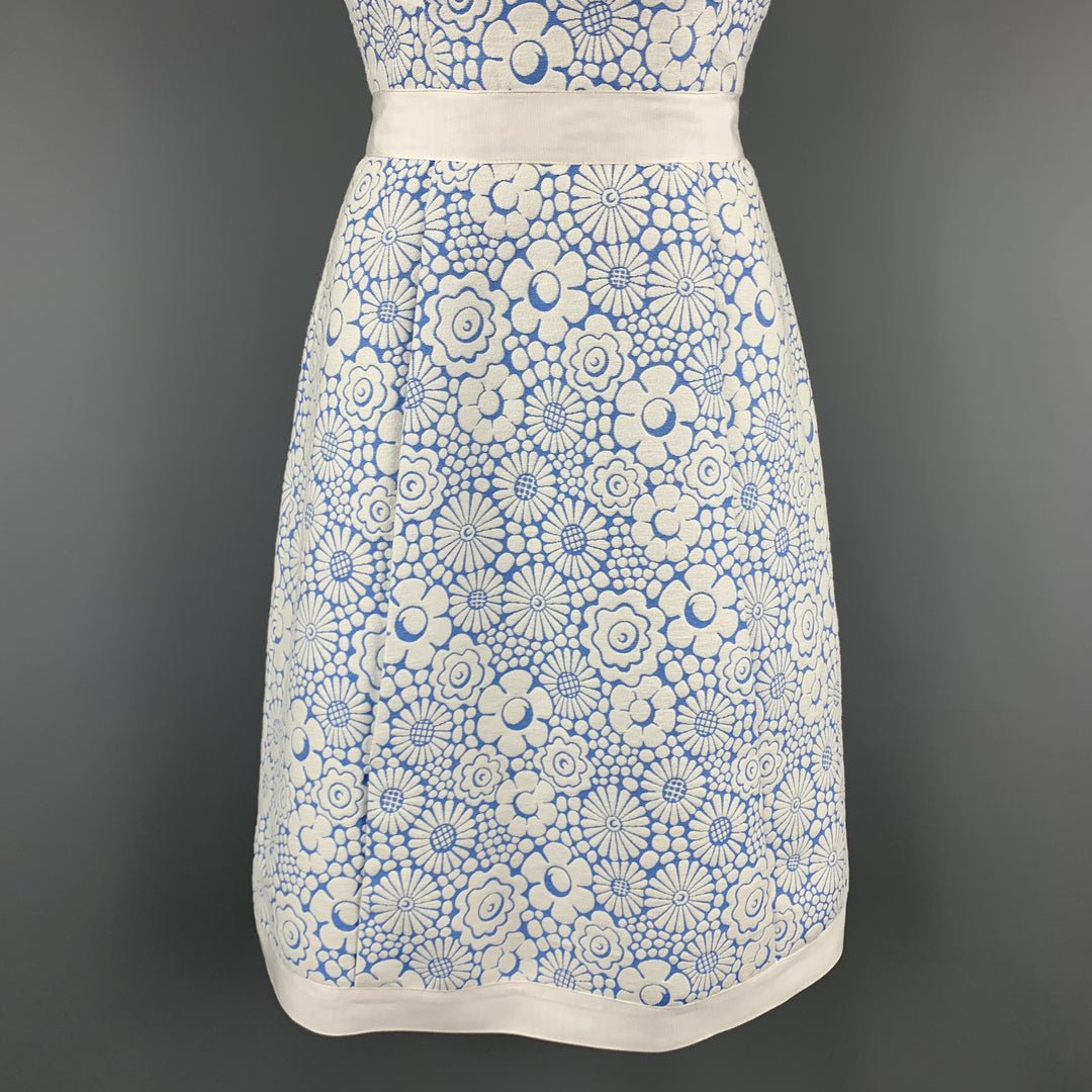 THOM BROWNE Spring 2013 Size 2 White & Blue Floral Dress