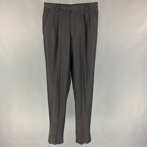 VERSACE CLASSIC Size 32 Black Pleated Linen Nylon High Waisted Dress Pants
