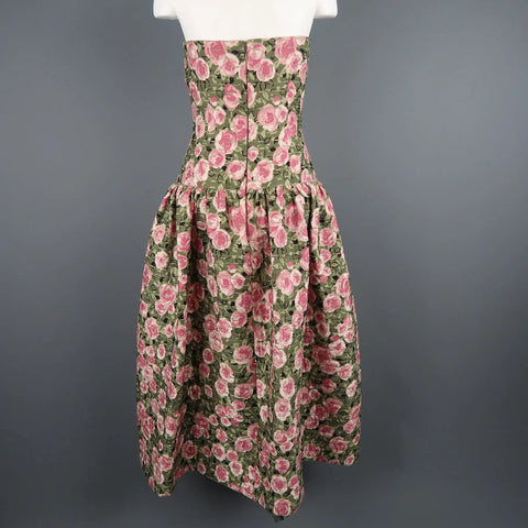BILL BLASS Size 8 Pink & Green Rose Print Cocktail Dress & Mink Jacket Set BILL BLASS