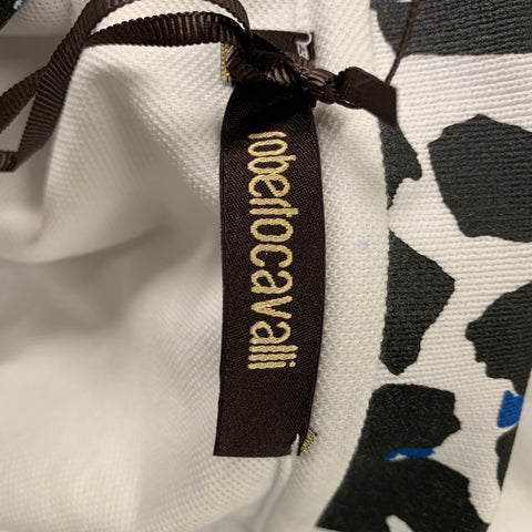 ROBERTO CAVALLI Size M White Black Cotton Short Sleeve Polo