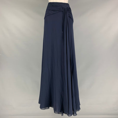 RALPH LAUREN Size 6 Navy Silk Solid Slits Long Skirt