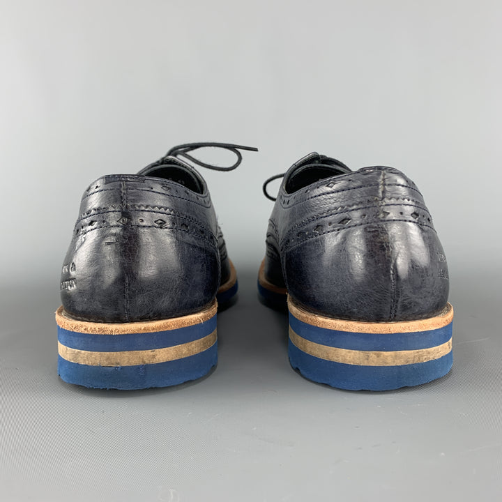 MELVIN & HAMILTON 10 Navy Antique Leather Wingtip Lace Up EDDY Brogues