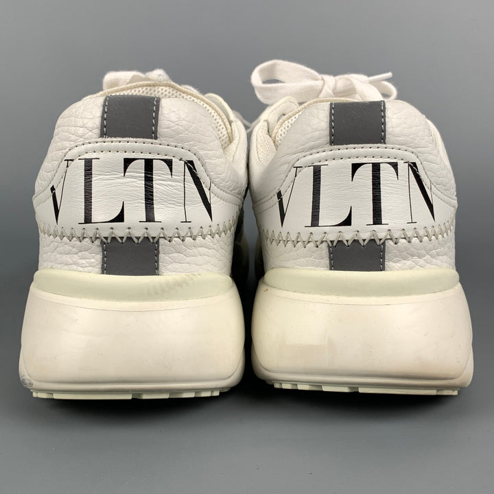 VALENTINO Taille 12 Baskets à lacets en cuir blanc et gris clair