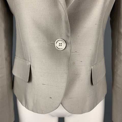 GIVENCHY Size 6 Silver Silk Shangtung Copped Blazer Jacket