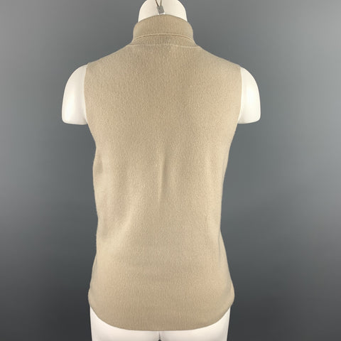 DONNA KARAN Size L Beige Knitted Cashmere Turtleneck Casual Top