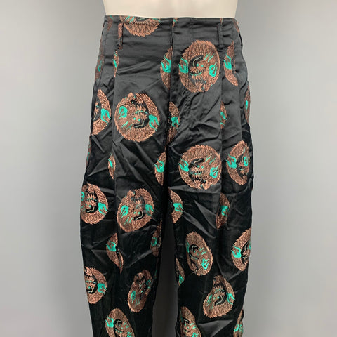 COMME des GARCONS HOMME PLUS Size S Black & Gold Jacquard Rayon / Polyester Wide Leg Dress Pants