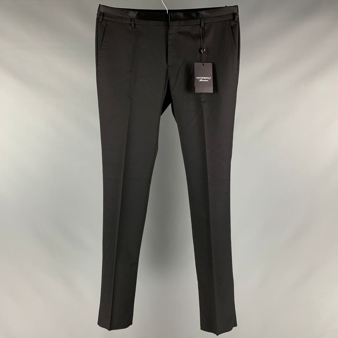 VIKTOR & ROLF Size 38 Black Solid Wool Tuxedo Dress Pants