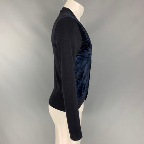 PRADA 2000 Size 40 Black & Navy Russian Broadtail Wool V-Neck Cardigan