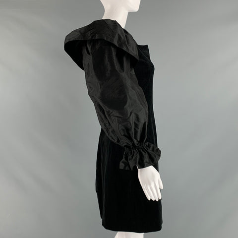 ISA ARFEN Taille 14 Robe de cocktail à manches longues en velours de coton élasthanne noir