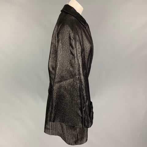 VIKTOR & ROLF Size 4 Black Mohair Blend Metallic Belted Oversized Coat