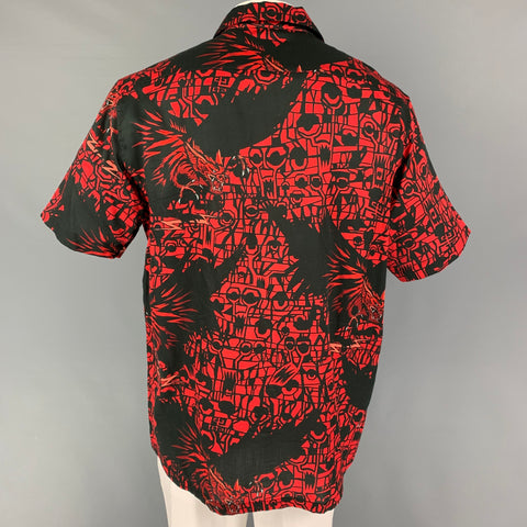 GIVENCHY Size L Black Red Print Cotton Camp Short Sleeve Shirt