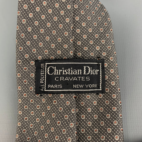 CHRISTIAN DIOR Cravate en polyester à pois blancs gris