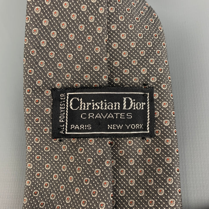 CHRISTIAN DIOR Grey White Dots Polyester Tie