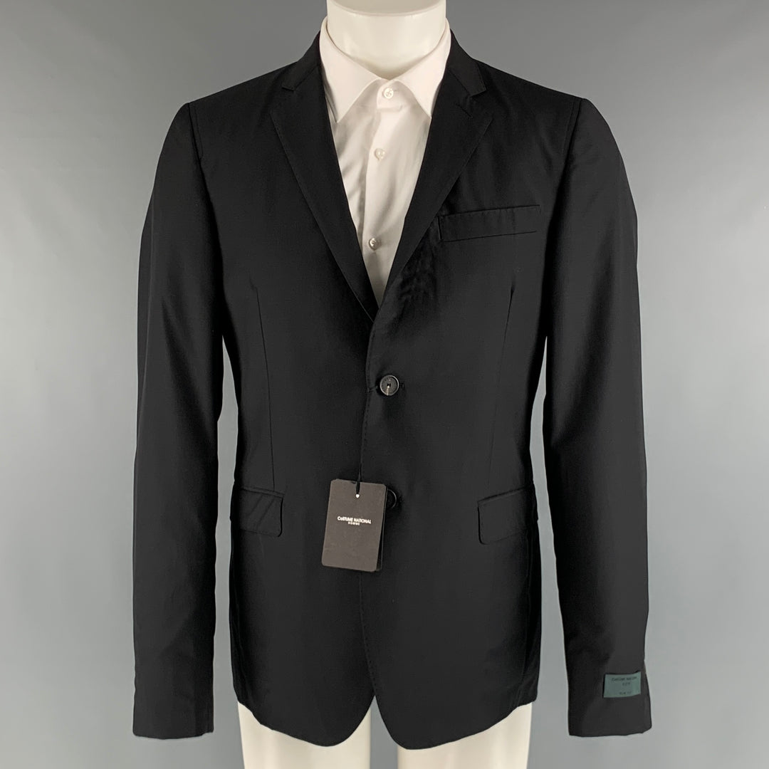 CoSTUME NATIONAL Size 40 Black Solid Wool Silk Notch Lapel Sport Coat