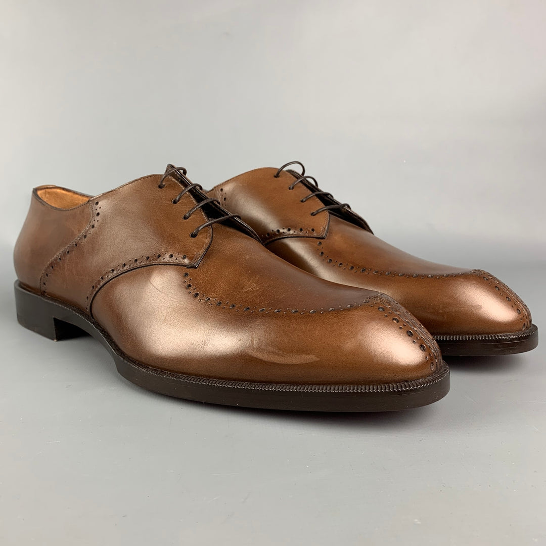 CHRISTIAN LOUBOUTIN Size 12 Brown Perforated Leather Oxford Lace Up Shoes Sui Generis Designer Consignment CHRISTIAN LOUBOUTIN Size 12 Brown Perforated Leather Oxford Lace Up Shoes Sui Generis Designer Consignment