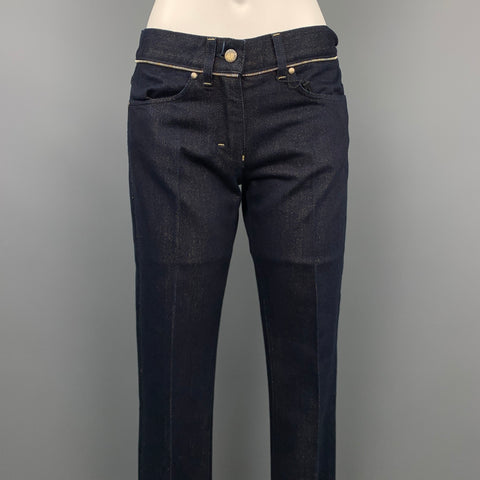 YVES SAINT LAURENT Size 4 Navy Sparkle Denim Zipper Detail Dress Pants