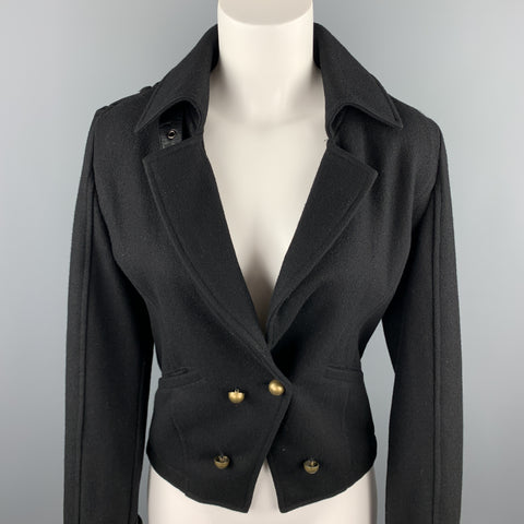 LaROK Size 6 Black Fabric Belted Collar Double Breasted Coat