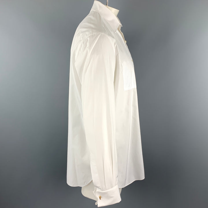 ISAIA Size XL White Solid Cotton Tuxedo Long Sleeve Shirt