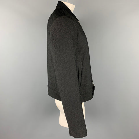EMPORIO ARMANI Size 46 Black Textured Polyester Zip Up Jacket
