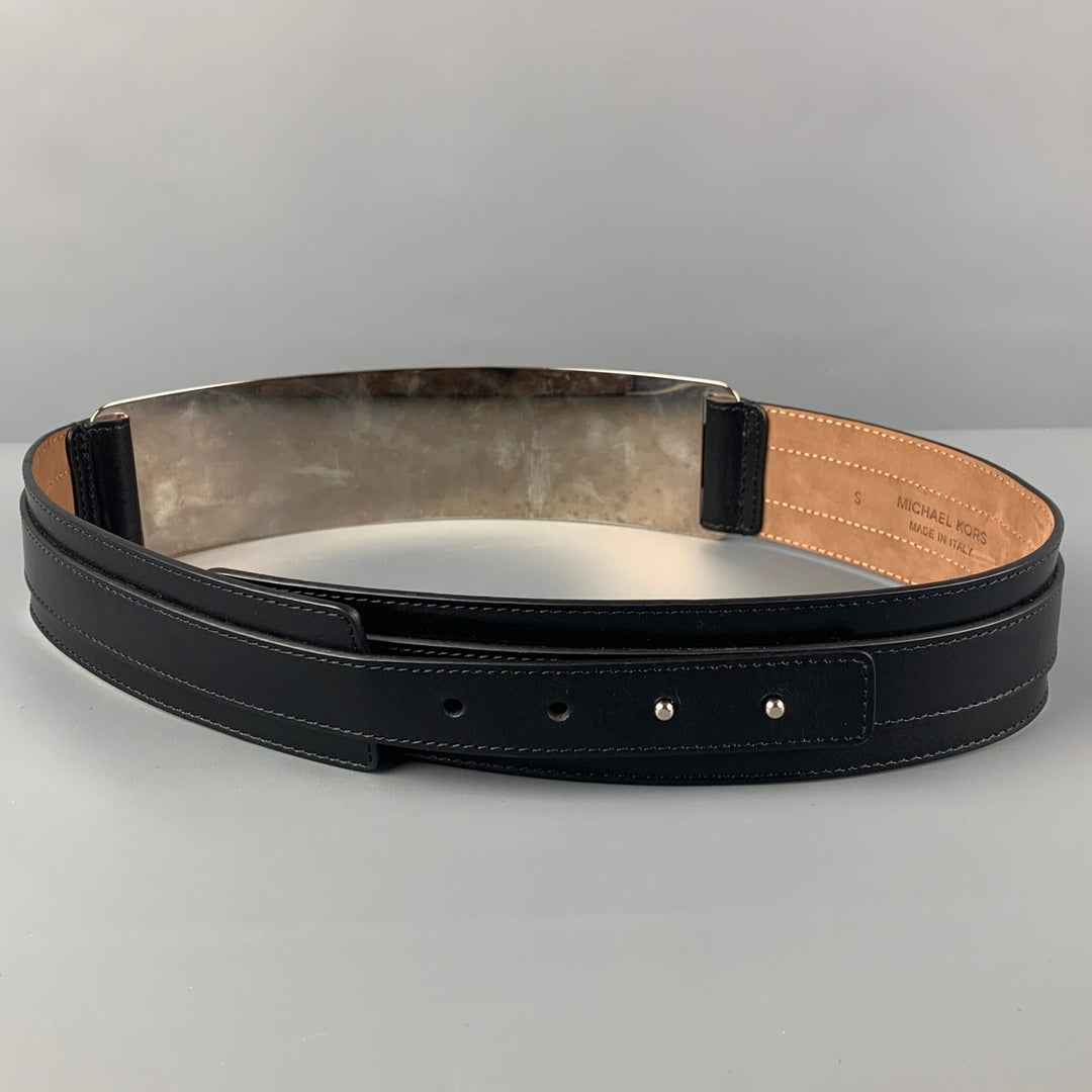 MICHAEL KORS Size S Black Silver Metal Leather Belt