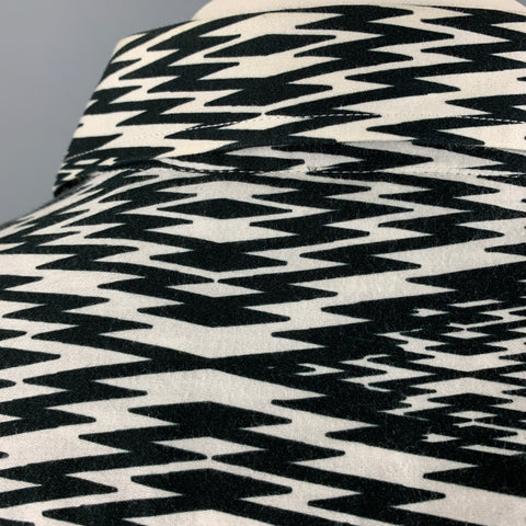 ETRO Size XL Black White Zig Zag Cotton Button Up Short Sleeve Shirt
