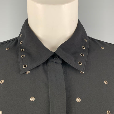 L'AGENCE Size S Black Polyester Grommets Patch Pockets Shirt