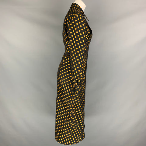 MIU MIU Size 2 Black Gold Polyester Silk Polka Dot Zip Up Coat