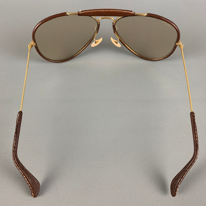 Vintage RAY-BAN Size Brown Leather Metal Aviator Sunglasses