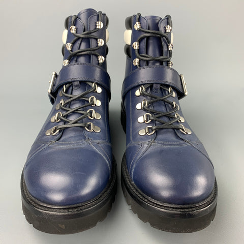 BALLY Champions Size 10 Navy & White Leather Hiking Ankle Boots