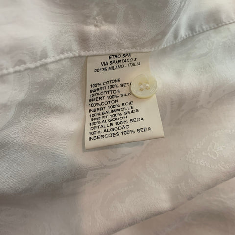 ETRO Size S White & Taupe Mixed Fabrics Cotton Button Up Long Sleeve Shirt