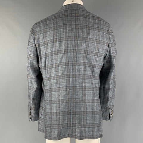 PETER MILLAR Size 42 Blue Grey Plaid Wool Blend Single breasted Sport Coat