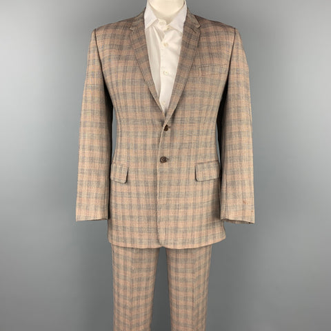 PAUL SMITH Size 40 Taupe Glenplaid Wool Notch Lapel Suit