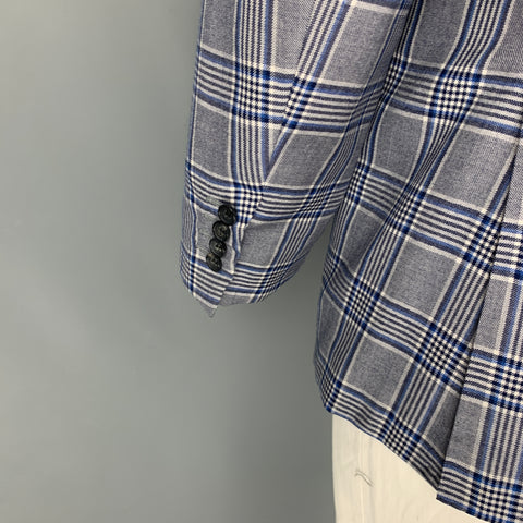 KITON Size 44 Blue Black White Plaid Cashmere Notch Lapel Sport Coat