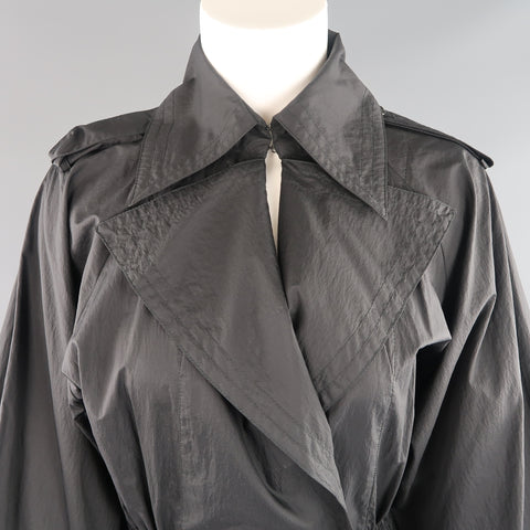 CHANEL Size 6 Black Double Breasted Balloon Sleeve Windbreaker Jacket