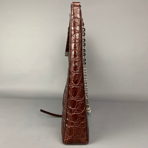 GIVENCHY Large Cut Out Bag Brown Embossed Croc Leather Shoulder Unisex Handbag
