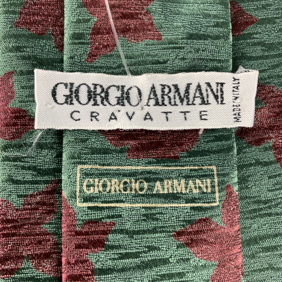 GIORGIO ARMANI Olive & Brown Floral Print Silk Tie