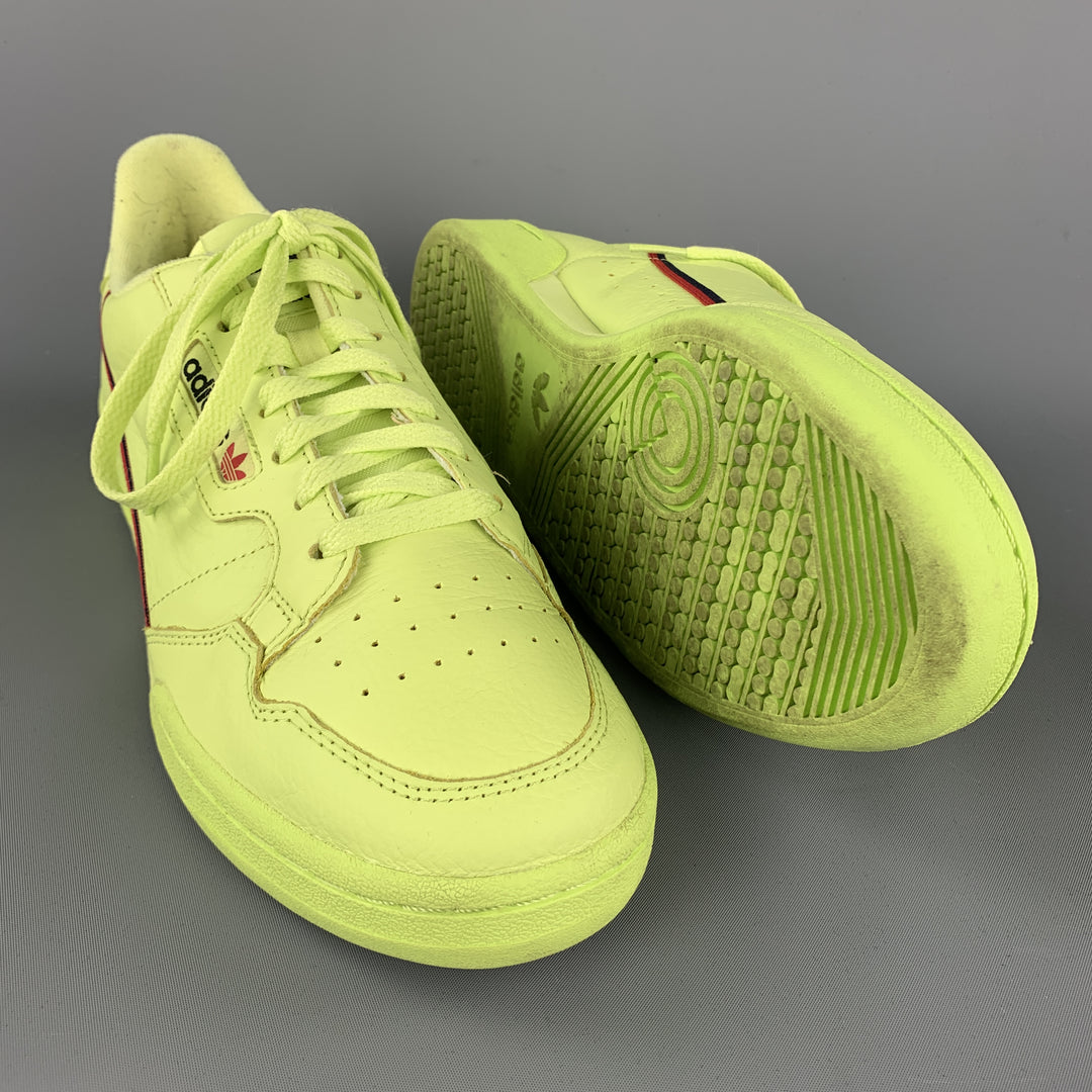 ADIDAS Size 10.5 Neon Green Solid Leather Lace Up Sneakers