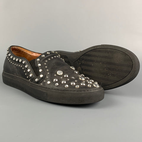 GIVENCHY Size 7 Black Leather Studded Slip On Sneakers