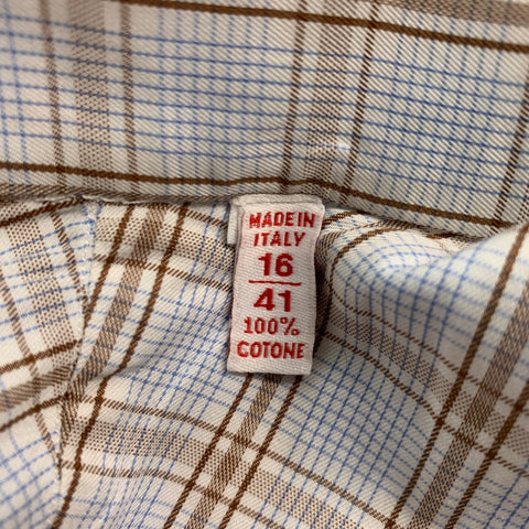 ISAIA Size L Blue Brown Plaid Cotton Long Sleeve Shirt