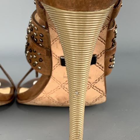 L.A.M.B Size 7 Brown Studded Leather Strappy Sandals
