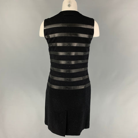 JEAN PAUL GAULTIER Taille 6 Robe droite en laine mélangée noire à matières mélangées