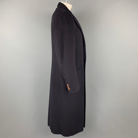 SULKA Size 40 Navy Blue Cashmere Buttoned Long Coat