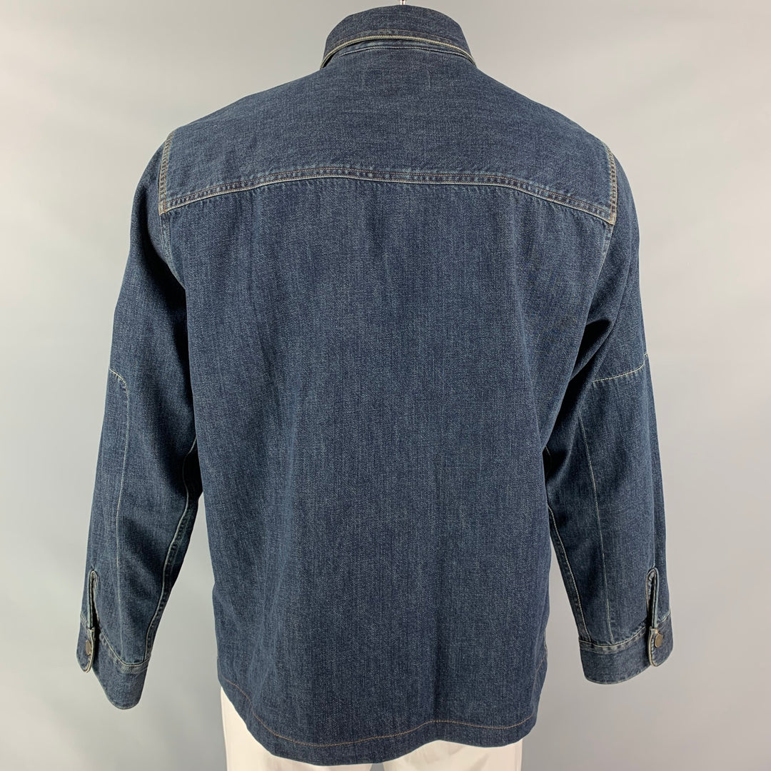 BUCK MASON Size L Indigo Blue Solid Cotton Button Down Long Sleeve Shirt