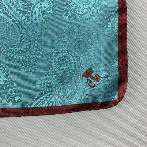 VINTAGE Blue Burgundy Paisley Silk Jacquard Pocket Square