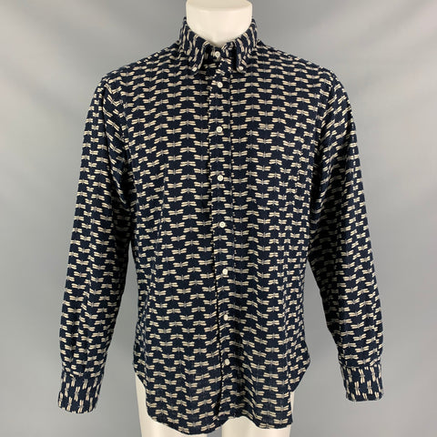 GITMAN VINTAGE Size L Indigo Print Cotton Button Down Long Sleeve Shirt